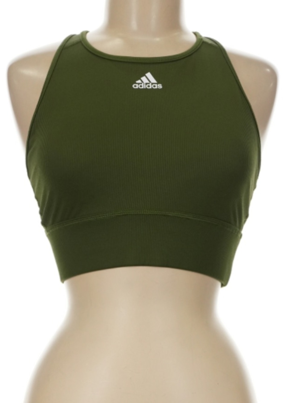 adidas Olive Green High-Neck Ribbed Sports Bra